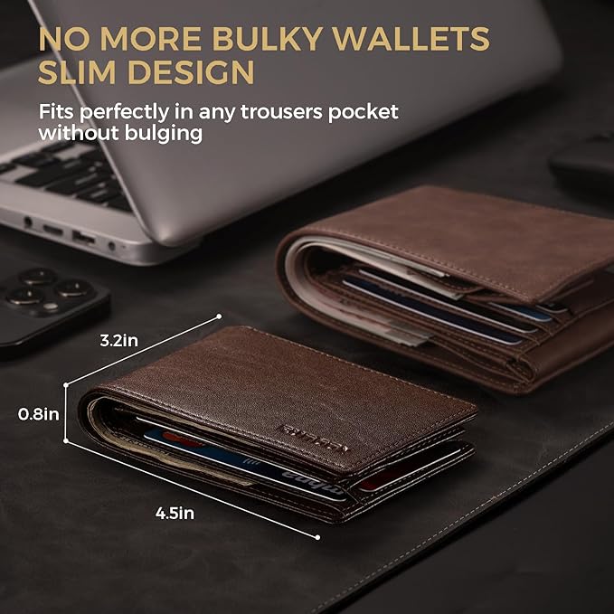RUNBOX Wallet for Men Bifold RFID Blocking Wallets with 2 ID Window 14 Card Holders 1 cash pocket 1 Gift Box