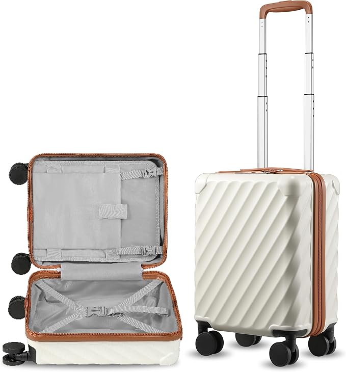 LUGGEX Luggage with Spinner Wheels, Polycarbonate Hard Shell Suitcase, Underseat 15 Inch, Beige