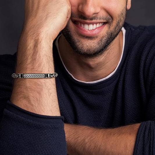 HZMAN 8.5In Link Bracelet for Men 8mm Wide Stainless Steel Fragrance/Essential Oil Relaxing Stress Relieving Rope Chain/Square Box Chain Bracelet