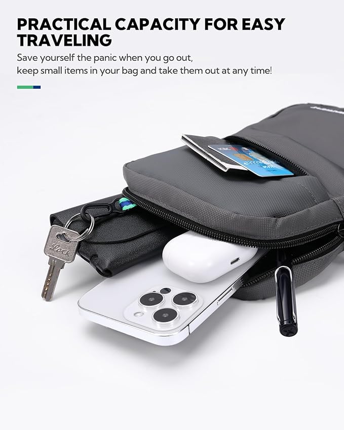 WATERFLY Mini Sling Crossbody Bag: Dual Pocket Small Shoulder Bag Lightweight Casual Phone Chest Bag Daypack for Travel