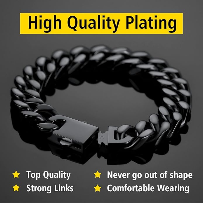Stainless Steel Bracelets for Men,Cuban Link Mens Bracelet Silver/Black/Gold Plated Classic Chain Wrist Bracelets Jewelry Gifts for Dad Husband 5/7/9/12MM Width,7.5"/8.3"/9" Length with Gift Box