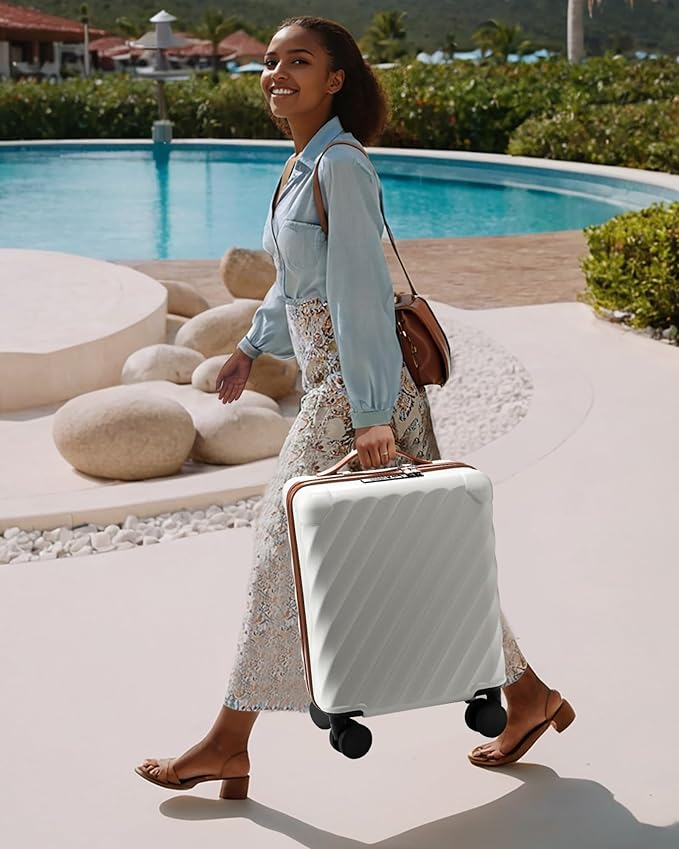 LUGGEX Luggage with Spinner Wheels, Polycarbonate Hard Shell Suitcase, Underseat 15 Inch, Beige