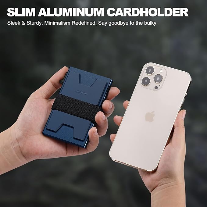Slim Aluminum Card Holder Wallet for Men, Durable Expandable Backplate, RFID Blocking Minimalist Metal Pop Up Wallet, Holds 12+ Cards Plus Cash