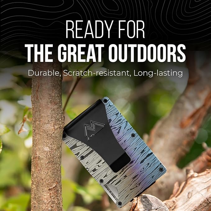 Mountain Voyage Co Minimalist Wallet for Men & Women - Slim RFID, Scratch Resistant, Credit Card Holder & Money Clip, Easily Removable Money & Cards, (Forged Damascus Alloy)