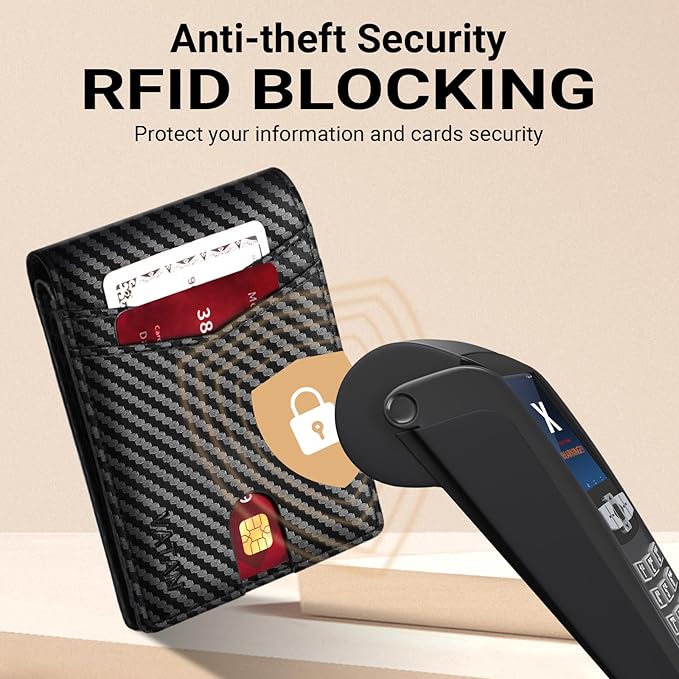 VATAN Wallet for Men, Mens Minimalist Wallet Credit Card Holder, Slim Leather Rfid 2 ID Window Large Capacity With Gift Box (Carbon Fiber Black)