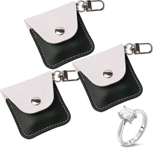 Leather Ring Holder Keychain for Gym, Portable Jewelry Travel Ring Keeper Case for Wedding ring and Necklaces