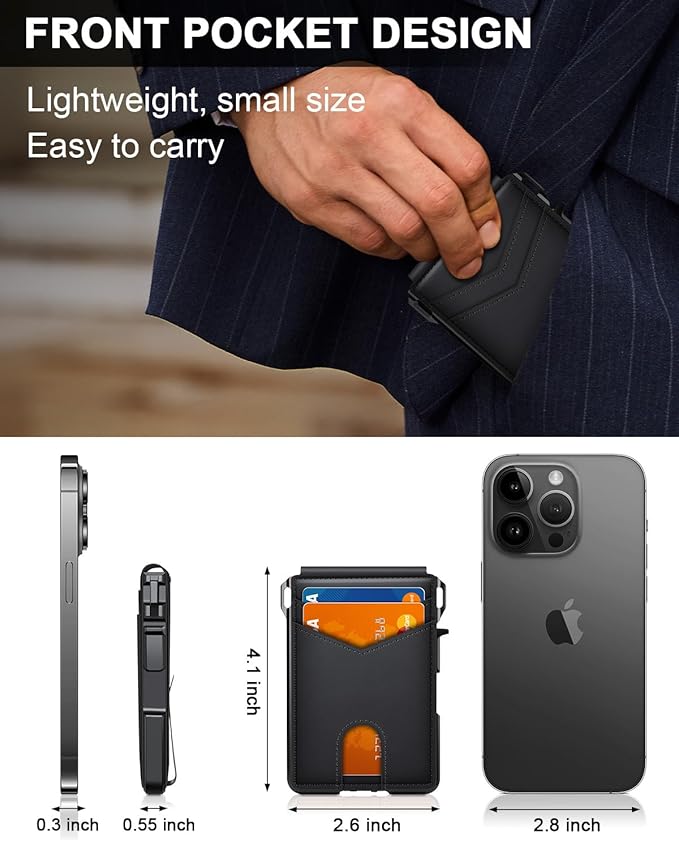 Wallet for Men, Mens Minimalist Wallet 9-13 Cards, Slim Compact Wallet with Money Clip & ID Window, RFID Blocking Smart Pop Up Card Wallet, Metal Aluminum Credit Card Holder Bifold Wallet