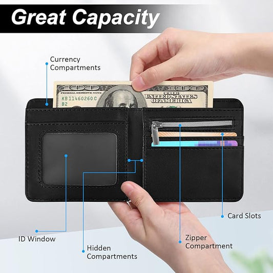 Teen Boys Wallet - Cool Wallet for Boys Game Design Slim Thin PU Leather Bifold Rfid Blocking Zipper Black Men Boy Purse with Credit ID Card Cash Holder Coin Pocket ID Window