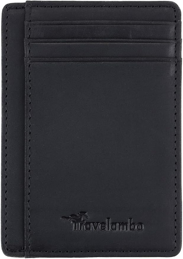 Travelambo Slim Wallet Front Pocket Minimalist Leather RFID Blocking Medium Size