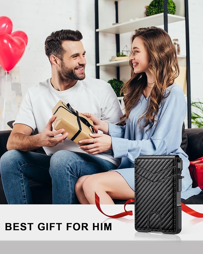 Wallet for Men, Mens Minimalist Wallet 9-13 Cards, Slim Compact Wallet with Money Clip & ID Window, RFID Blocking Smart Pop Up Card Wallet, Metal Aluminum Credit Card Holder Bifold Wallet