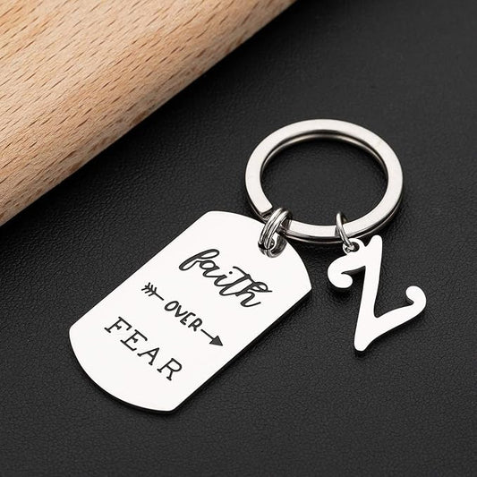 Inspirational Faith Over Fear Initial Keychain Gift