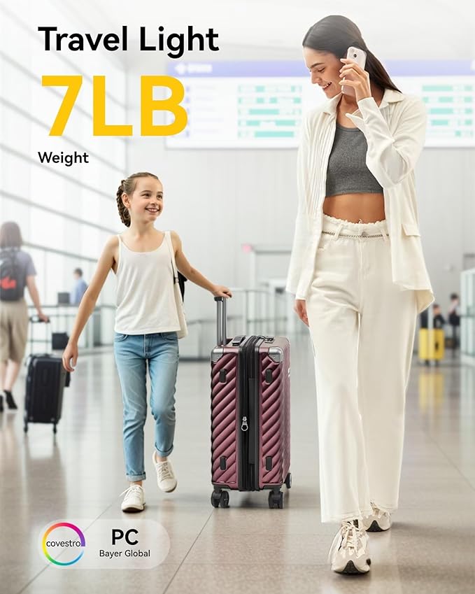 LUGGEX Luggage with Spinner Wheels, Polycarbonate Expandable Hard Shell Suitcase, Carry On 20 Inch, Pink Rose