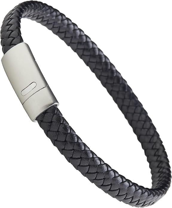 LUXAR Men’s Genuine Leather Bracelet | Interwoven Black Leather Bracelets with Brush Stainless Steel Clasp | Minimalist, Designer Jewelry for Men