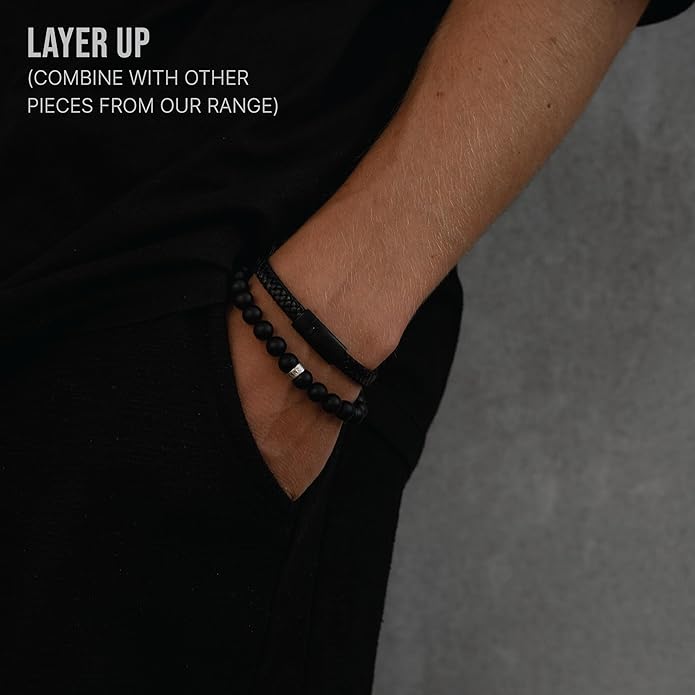 LUXAR Men’s Black Onyx Stone Bead Bracelets | Matte Black 8mm Stone | Minimalist, Designer Jewelry for Men