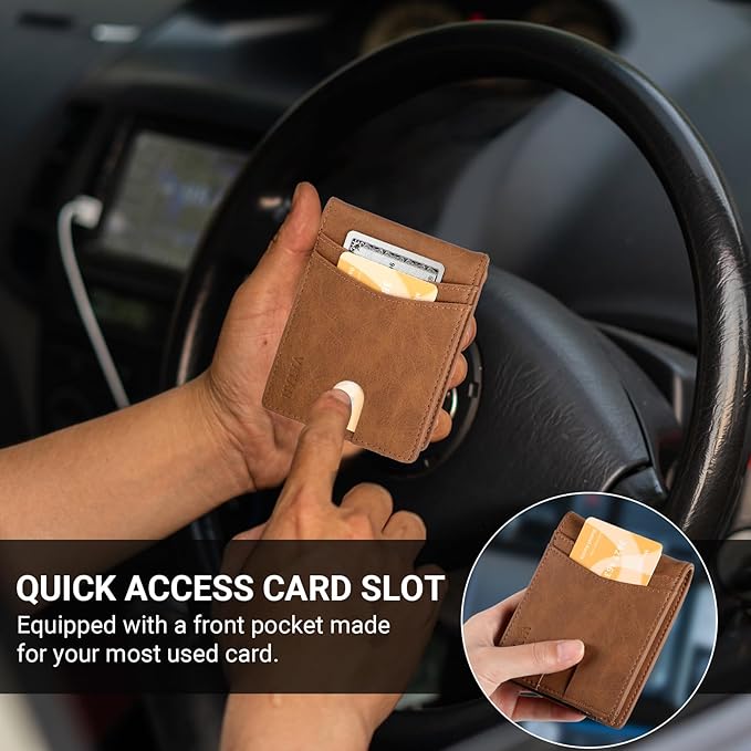 VATAN Wallet for Men, Mens Minimalist Wallet Credit Card Holder, Slim Leather Rfid 2 ID Window Large Capacity With Gift Box (Crazy Horse Brown)