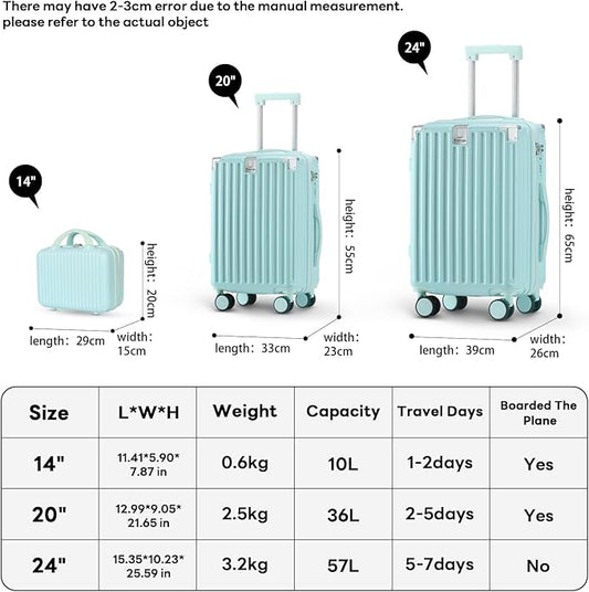 (14+20+24)Inch Carry on Luggage Carry-on with Cup Holder & USB Port, Luggage with Airline Approved TSA Lock, Softside Lightweight carry on luggage 22x14x9 airline approved 360° Double Spinner 8 Wheels
