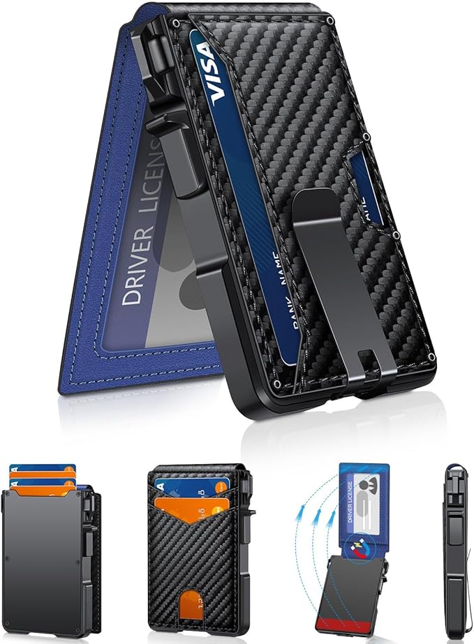 Wallet for Men, Mens Minimalist Wallet 9-13 Cards, Slim Compact Wallet with Money Clip & ID Window, RFID Blocking Smart Pop Up Card Wallet, Metal Aluminum Credit Card Holder Bifold Wallet