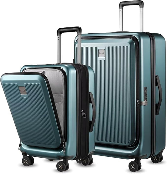 LUGGEX Luggage Sets 2 Piece, 20 Inch Carry On Luggage with USB Port and 28 Inch Checked Luggage with Front Opening, Expandable Suitcase TSA Approve (Teal, 20/28)
