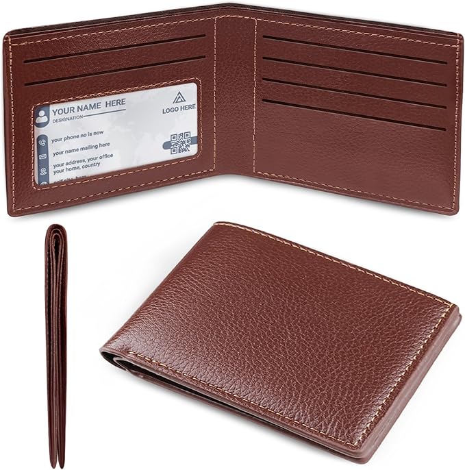 luseyfj Mens Slim Bifold Wallet with ID Clear Window & 6 Credit Card Slots, Minimalist Handmade Bifold Wallets for Men, Thin Card Credit Holder Wallet for Men - Slim & Stylish (Cognac)