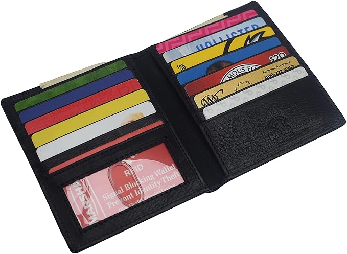 New Premium Lambskin Leather Bifold Hipster Credit Card Wallet (Black)