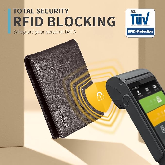 RUNBOX Wallet for Men Slim Rfid Leather 2 ID Window With Gift Box