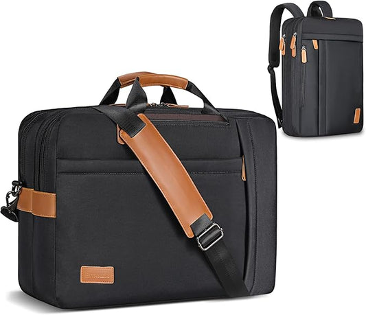 ESTARER 3 In 1 Laptop Bag for Men, 17-17.3 Inch Laptop Backpack Computer Satchel Bag for Work/Travel/Business, Convertible Briefcase Water resistant Nylon Messenger Backpack (Black)