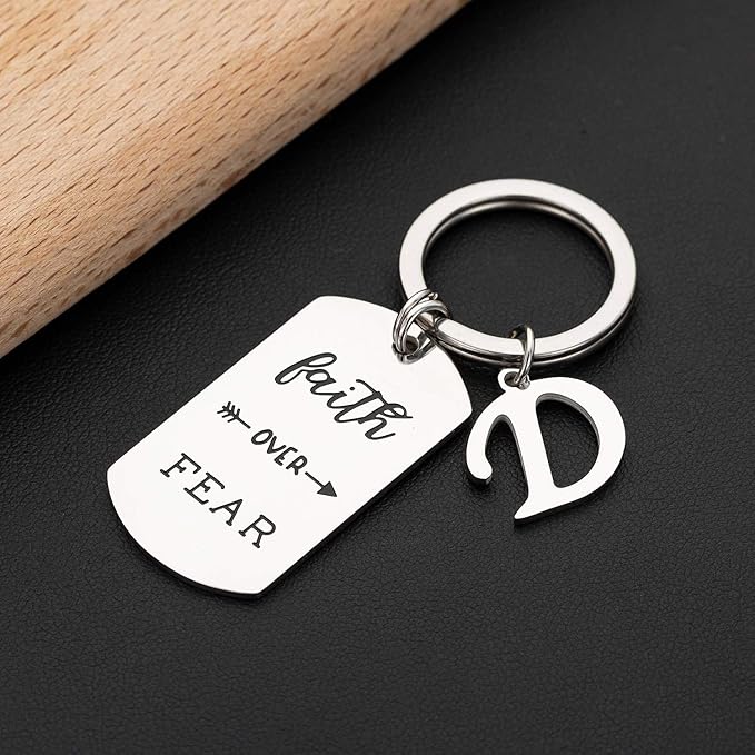 Inspirational Faith Over Fear Initial Keychain Gift