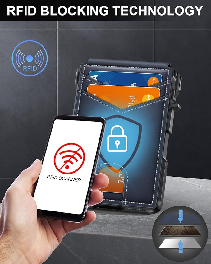 Wallet for Men, Mens Minimalist Wallet 9-13 Cards, Slim Compact Wallet with Money Clip & ID Window, RFID Blocking Smart Pop Up Card Wallet, Metal Aluminum Credit Card Holder Bifold Wallet