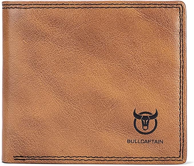 LUKZIJAES Genuine Leather Wallet for Men RFID Blocking Slim Bifold Front Pocket Wallets with 2 ID Window (#3-Yellow Brown)