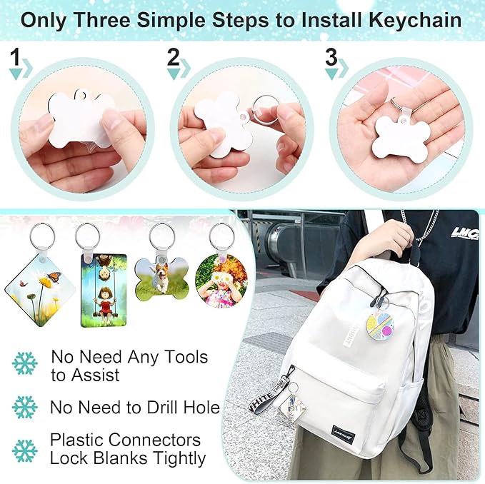 120Pcs Sublimation Keychain Blanks Bulk, DIY MDF 4 Shape Sublimation Blank Keychain with Keyrings, unisex-adult Double-Sided Printed Heat Transfer Keychain, White