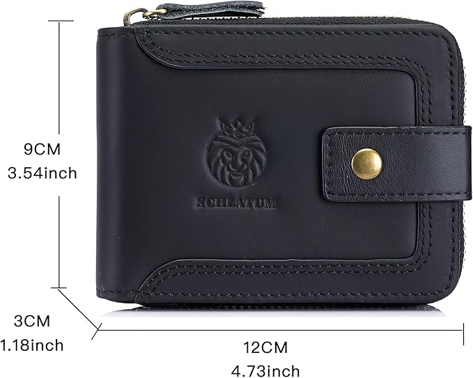 LUKZIJAES Genuine Leather Men's Wallets RFID Blocking Large Capacity Credit Card Vintage Wallet for Men with Coin Pocket Zipper ID Window (#9-Black)