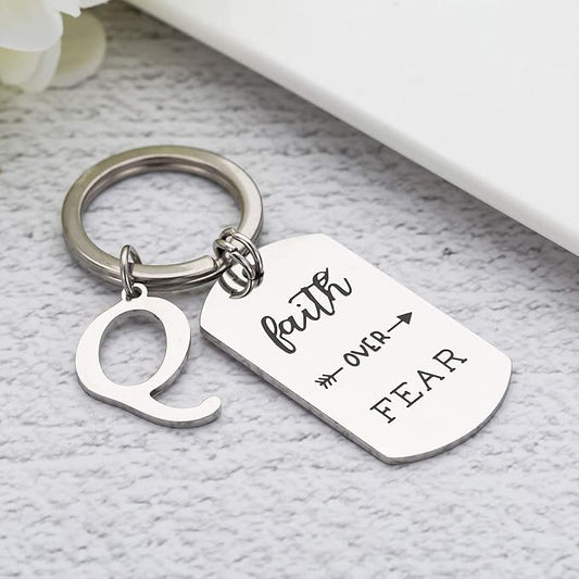 Inspirational Faith Over Fear Initial Keychain Gift