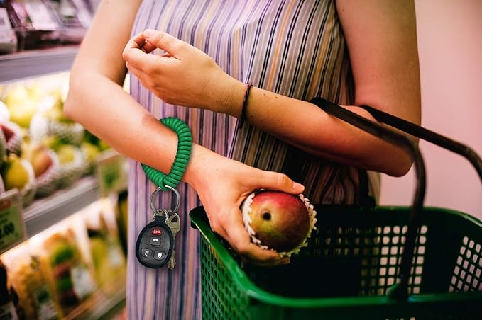 Lucky Line 2” Diameter Spiral Wrist Coil with Steel Key Ring, Flexible Wrist Band Key Chain Bracelet, Stretches to 12”, Green 10 PK (41040)