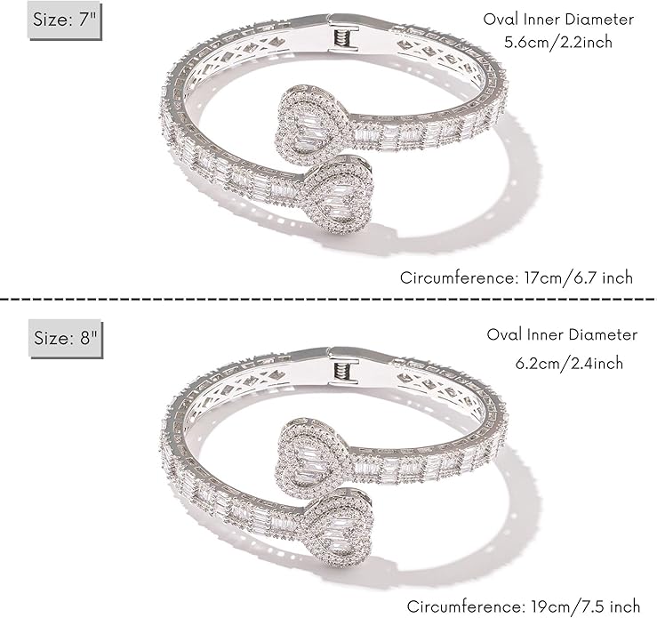 Lulu Mel Iced Out Baguette Diamond Bracelet Jewelry for Women, Hip Hop Mens 14k Gold Silver Plated Cubic Zirconia Bangle Bracelet, Men Heart Cuff Bracelet With Jewelry Box