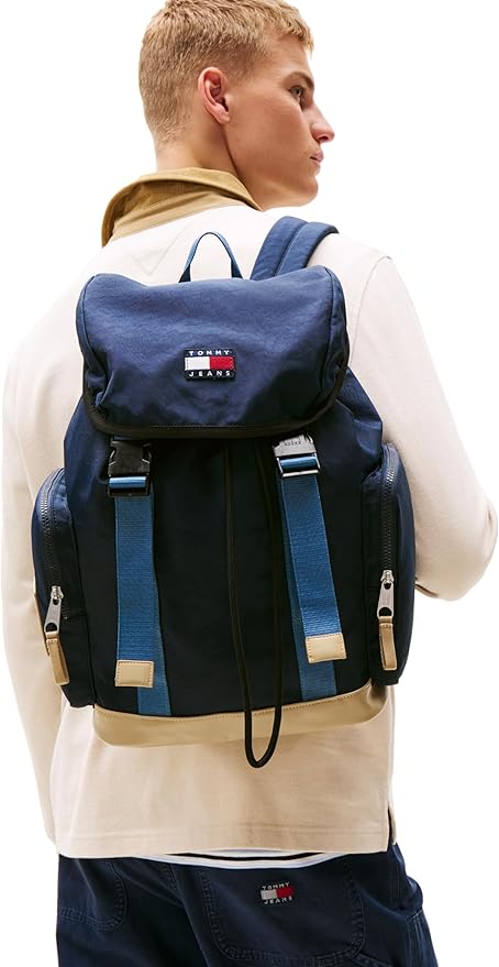 Tommy Jeans Men's Lightweight Daily Elevated Flap Backpack with Laptop Sleeve, Dark Night Navy, One Size
