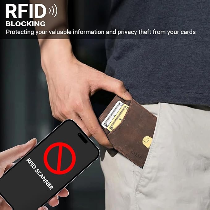 VATAN Wallet for Men, Mens Minimalist Wallet Credit Card Holder, Slim Leather Rfid 2 ID Window Large Capacity With Gift Box (CH Coffee)