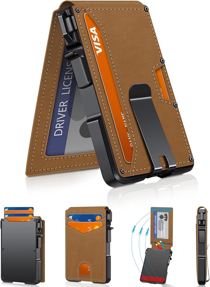 Wallet for Men, Mens Minimalist Wallet 9-13 Cards, Slim Compact Wallet with Money Clip & ID Window, RFID Blocking Smart Pop Up Card Wallet, Metal Aluminum Credit Card Holder Bifold Wallet