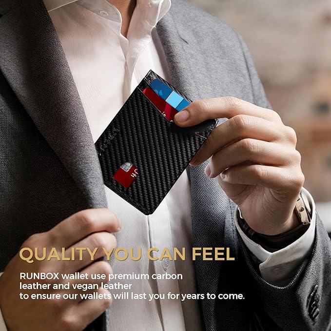 RUNBOX Wallet for Men Bifold RFID Blocking Wallets with 2 ID Window 14 Card Holders 1 cash pocket 1 Gift Box