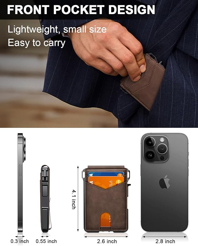 Wallet for Men, Mens Minimalist Wallet 9-13 Cards, Slim Compact Wallet with Money Clip & ID Window, RFID Blocking Smart Pop Up Card Wallet, Metal Aluminum Credit Card Holder Bifold Wallet