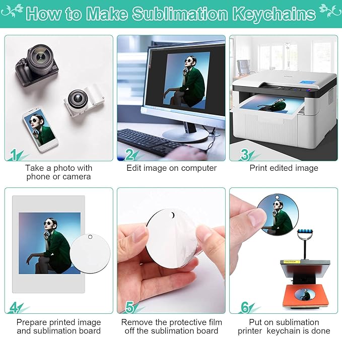 120Pcs Sublimation Keychain Blanks Bulk, DIY MDF 4 Shape Sublimation Blank Keychain with Keyrings, unisex-adult Double-Sided Printed Heat Transfer Keychain, White