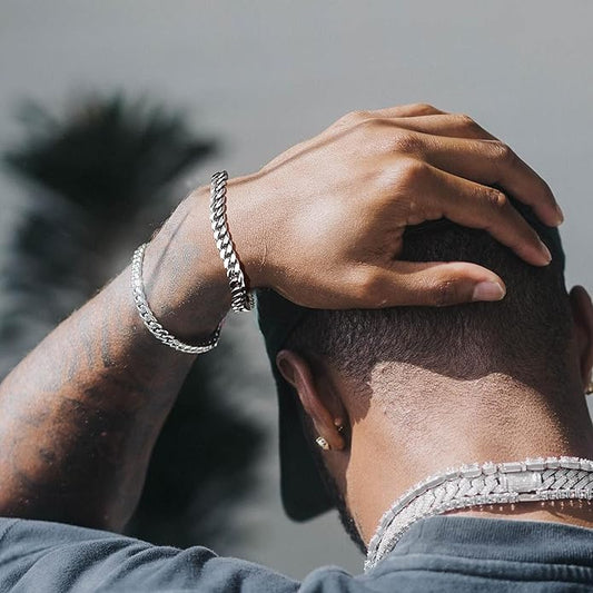 Stainless Steel Bracelets for Men,Cuban Link Mens Bracelet Silver/Black/Gold Plated Classic Chain Wrist Bracelets Jewelry Gifts for Dad Husband 5/7/9/12MM Width,7.5"/8.3"/9" Length with Gift Box