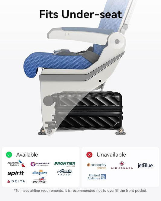 LUGGEX Luggage with Spinner Wheels, Polycarbonate Hard Shell Suitcase, Underseat 15 Inch, Shadow Black