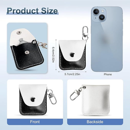 Leather Ring Holder Keychain for Gym, Portable Jewelry Travel Ring Keeper Case for Wedding ring and Necklaces