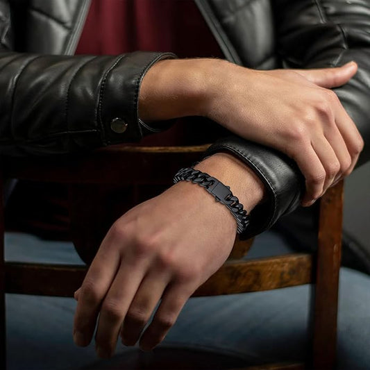 Stainless Steel Bracelets for Men,Cuban Link Mens Bracelet Silver/Black/Gold Plated Classic Chain Wrist Bracelets Jewelry Gifts for Dad Husband 5/7/9/12MM Width,7.5"/8.3"/9" Length with Gift Box