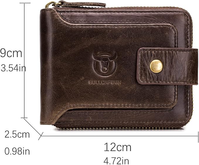 LUKZIJAES Genuine Leather Wallet for Men RFID Blocking Large Capacity Card Case with Zipper ID Window Coin Pocket (#2-Coffee)