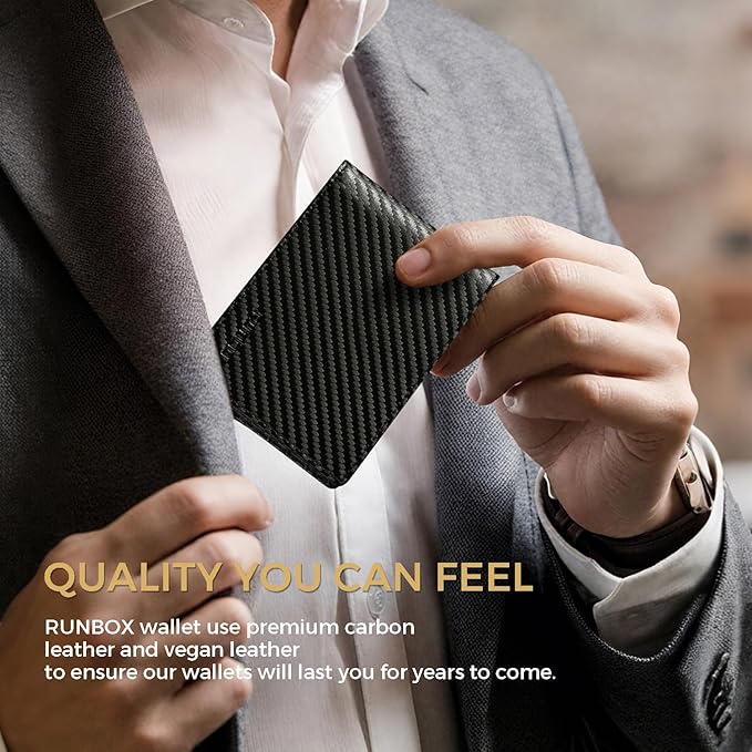 RUNBOX Wallet for Men Bifold RFID Blocking Wallets with 2 ID Window 14 Card Holders 1 cash pocket 1 Gift Box