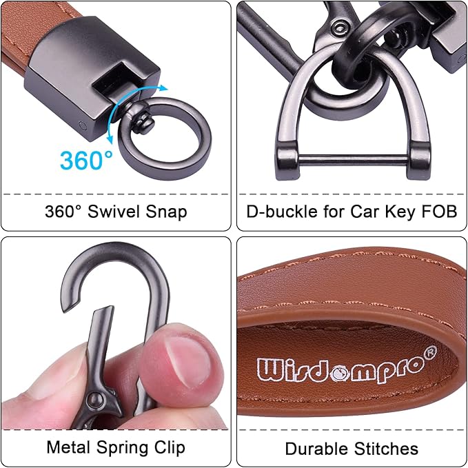Wisdompro Genuine Leather Car Keychain, Key Fob Key Chain for Men and Women