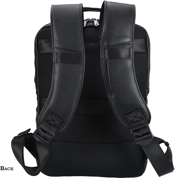 STAR VISTA Angelo 17.3" Premium Calfskin Leather Laptop Backpack for Men, Multi Pockets, Business Travel Bag, Casual Outdoor Rucksack, YKK Zippers, Black