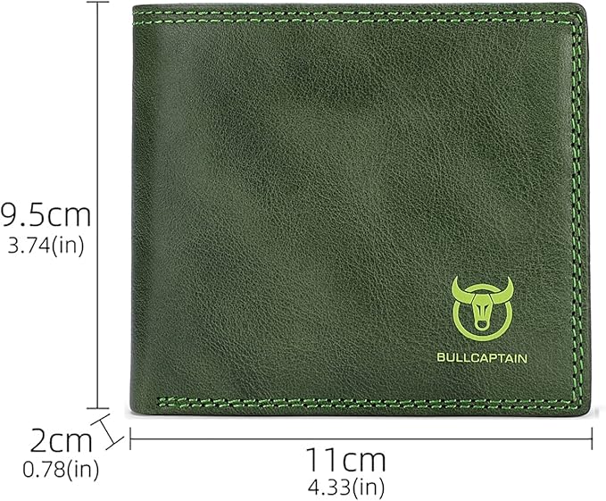 LUKZIJAES Genuine Leather Wallet for Men RFID Blocking Slim Bifold Front Pocket Wallets with 2 ID Window (#3-Green)