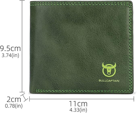 LUKZIJAES Genuine Leather Wallet for Men RFID Blocking Slim Bifold Front Pocket Wallets with 2 ID Window (#3-Green)